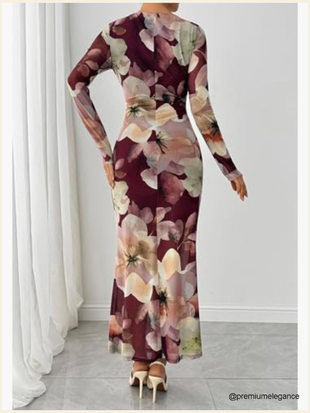 Wedding Guest Bodycon Maxi Dress with Fishtail Hem Long Sleeve - Picture 3 of 7